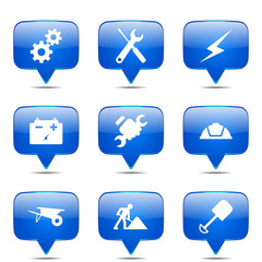 Construction Tools Square Vector Blue Icon Design Set
