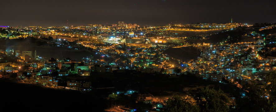 Wide panorama of Jerusalem at night