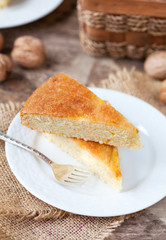 A piece of traditional Greek yoghurt cake Yaourtopita 