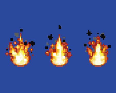 Raging flame - animation frames video game asset pixel art vector layer illustration