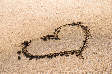 Heart Drawn On Ocean Beach Sand