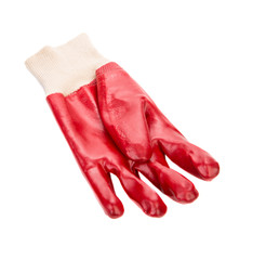 Close up of red rubber glove.