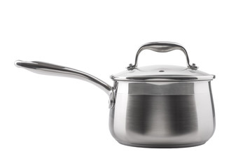 Stainless steel saucepan isolated on white background