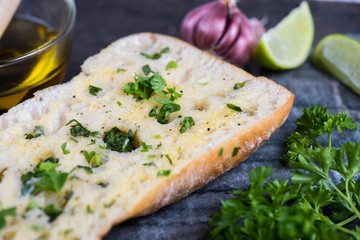 Preparation of fresh ciabatta for healthy brunch