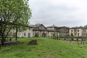 The old vintage ghost town, with ragged houses