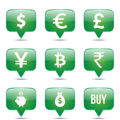 Currency Sign Square Vector Green Icon Design Set