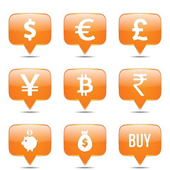 Currency Sign Square Vector Orange Icon Design Set