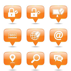 SEO Internet Sign Square Vector Orange Icon Design Set 3