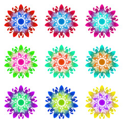 Fototapeta na wymiar Watercolour pattern - Set of nine abstract flowers