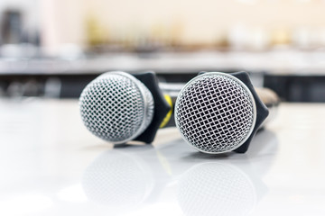 Fototapeta premium microphone in meeting or conference room