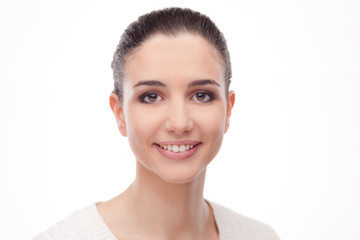 Smiling woman on white background