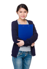 Young woman hold with clipboard