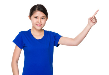 Young lady with finger point up