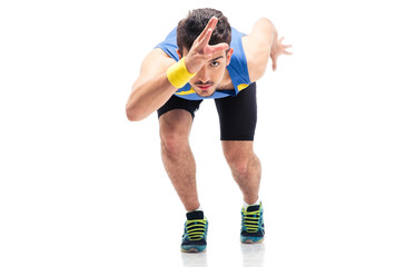Sports man getting ready to run