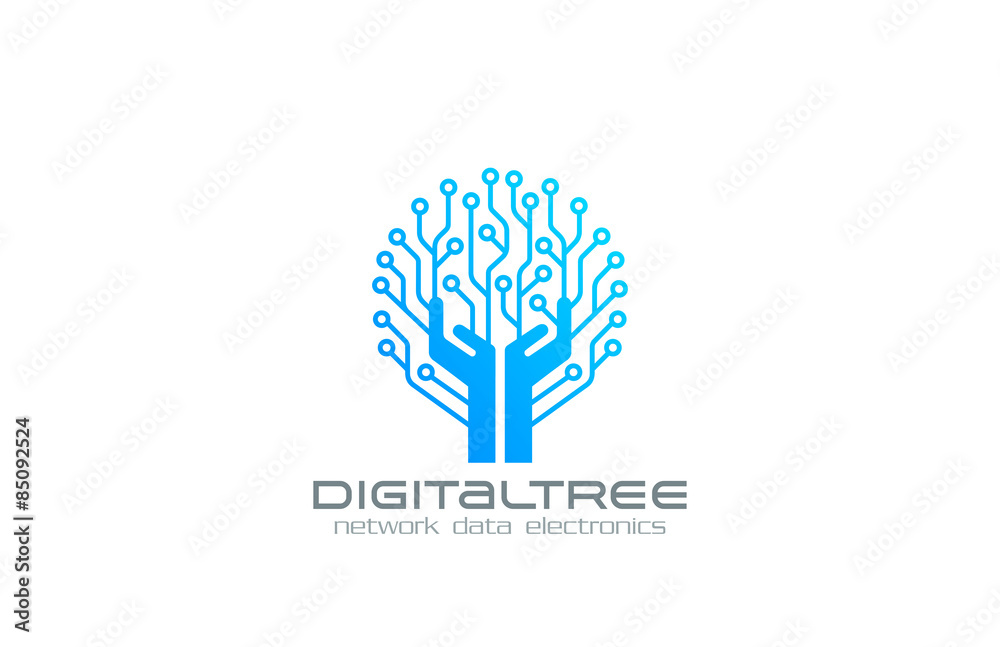 Poster Digital Tree Logo Network technology business design vector temp