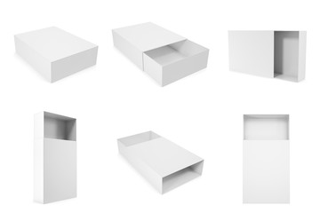 set of blank white boxes closed and opened isolated on white