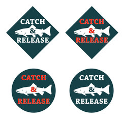 vector set design emblem fishing catch & release with fish and l