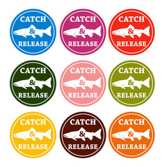 vector set design emblem fishing catch & release with fish and l