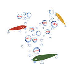 Fototapeta premium vector design with bait wobbler for sale fishing tackle shop