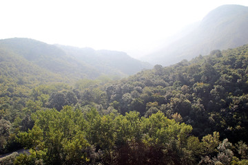 View of the mountainous terrain in the morning