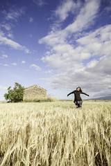 Girl wheat landscape