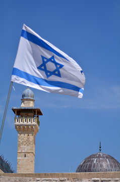 Israel national flage and Al-Aqsa Mosque in Jerusalem Old City I