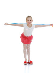 Funny girl in a pink skirt 