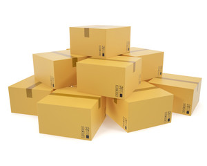 A pile of cardboard boxes isolated on white background for the