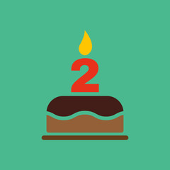 The birthday cake with candles in the form of number 2 icon. Birthday symbol. Flat