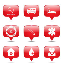 Hospital Health Square Vector Red Icon Design Set 2