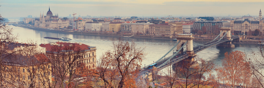 Viewpoint panorama of Budapest over Chain Bridge