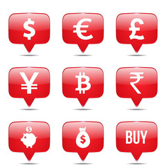 Obraz premium Currency Sign Square Vector Red Icon Design Set