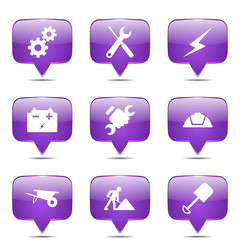 Construction Tools Square Vector Violet Icon Design Set
