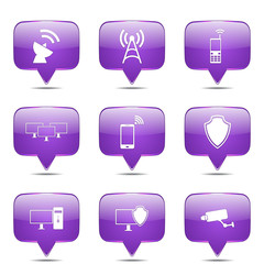 Telecom Communication Square Vector Violet Icon Design Set