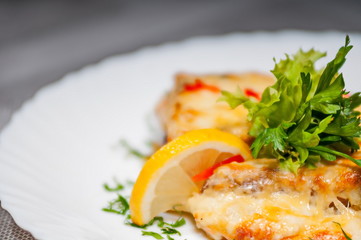 lettuce with shrimps by greenery and lemon
