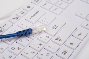 Blue computer cable with keyboard