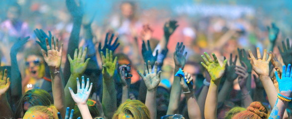 Holi festival  with colorful hands - 85100167