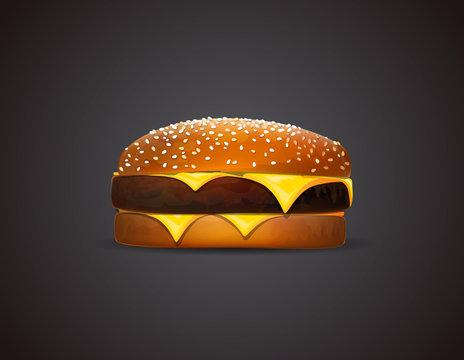 Big hamburger icon with meat, lettuce, cheese and tomato