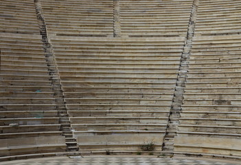 Benches of Odeon Herodes Atticus in Athens, Greece.