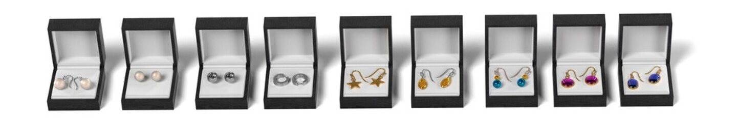 3d render of earrings in boxes