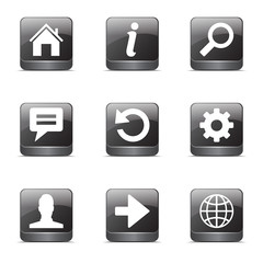 Web Internet Square Vector Black Button Icon Design Set