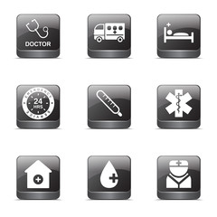 Hospital Health Square Vector Black Button Icon Design Set 2