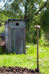 Shovel in the soil at a dacha