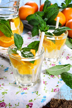 Drink with oranges and mint