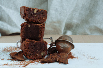 Homemade chocolate brownie with nuts