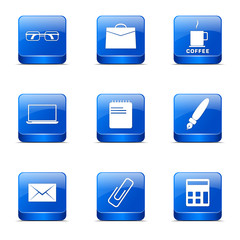 Office Work Square Vector Blue Icon Design Set