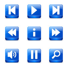Multimedia Controller Square Vector Blue Icon Design Set