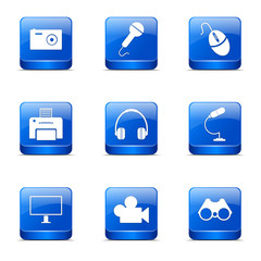 Electronic Equipment Square Vector Blue Icon Design Set