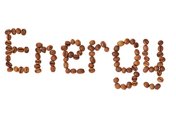 Word Energy made of coffee beans isolated on white
