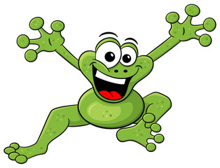Fototapeta premium hüpfender Cartoon Frosch auf weißem Hintergrund 
